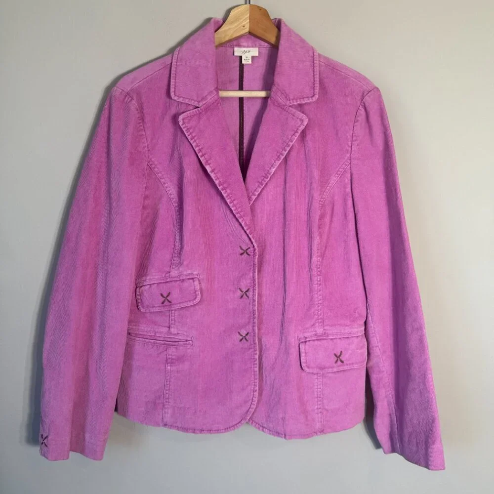 Vintage J. Jill Corduroy Blazer Jacket Women's Small Pink Classic Preppy Career - Picture 4 of 15